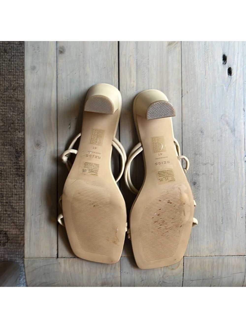 Reiss Emmy Leather Strappy Block Heels in Cream Size 41, 10.5 US - Picture 7 of 8